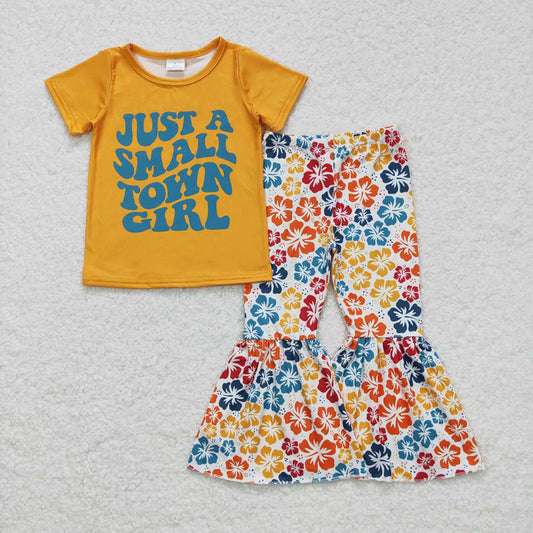 Baby Just A Small Town Girl Short Sleeve Top Flowers Bell Pants Clothing Sets