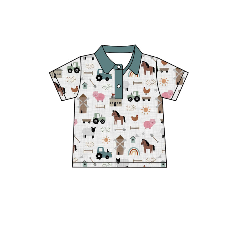 Baby Boys Farm Hoses Buttons Short Sleeve Polo Shirts Tops Preorder(moq 5)