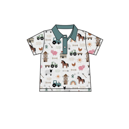 Baby Boys Farm Hoses Buttons Short Sleeve Polo Shirts Tops Preorder(moq 5)