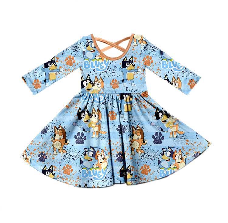 Baby Girls Cartoon Dog Blue Color Twirl Dresses preorder(moq 5)