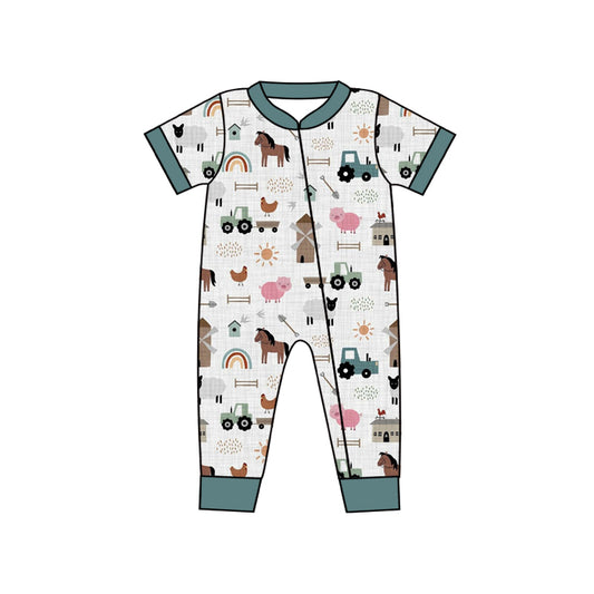 Baby Kids Boys Farm Horses Zip Rompers preorder(moq 5)