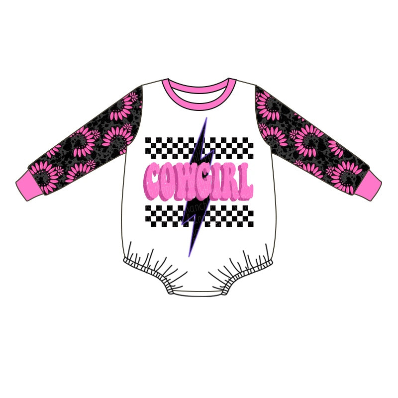 Baby Infant Western Cowgirl Pink Long Sleeve Rompers preorder(moq 5)