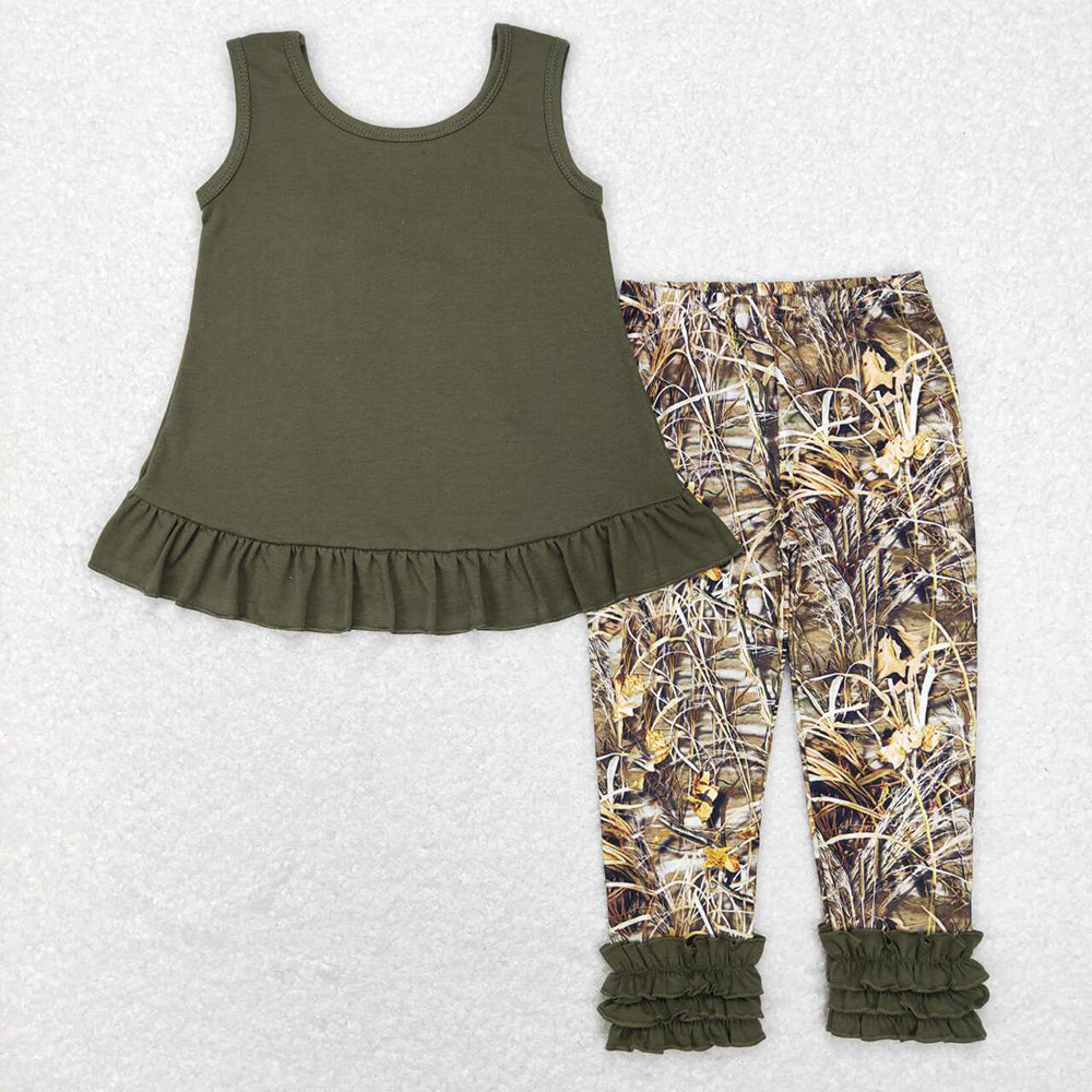 Baby Girls Brown Sleeveless Bow Tunic Icing Ruffle Camo Legging Clothes Sets