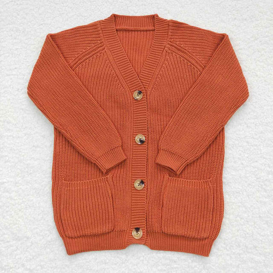 Baby Girls Brown Fall Long Sleeve Pocket Sweaters Cardigan