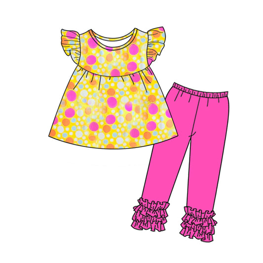 Baby Girls Colorful Dots Tunic Top Ruffle Pants Outfits Sets preorder(moq 5)