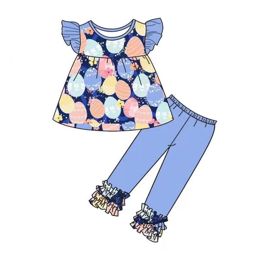 Baby Girls Easter Eggs Pearl Tunic Top Legging Pants Clothes Sets Preorder(moq 5)