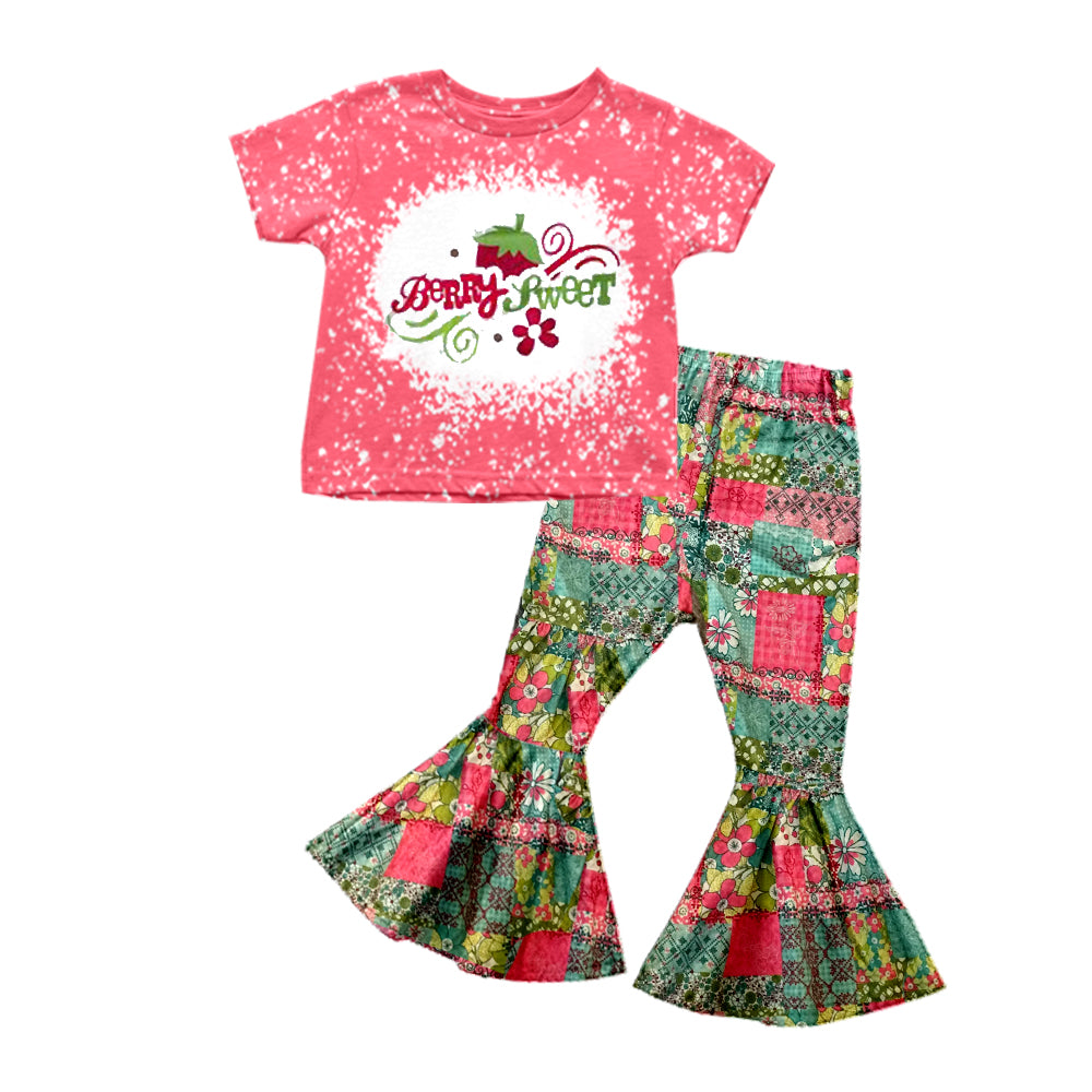 Baby Girls Strawberry Pink Top Flare Pants Clothes Sets preorder(moq 5)