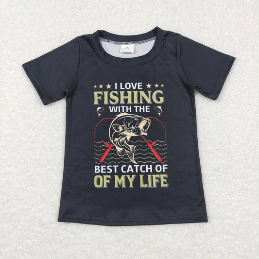 Baby Boys Love Fishing Black Short Sleeve Tee Shirts Tops