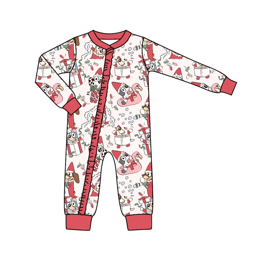 Baby Infant Girls Dog Christmas Red Zip Long Sleeve Rompers preorder(moq 5)