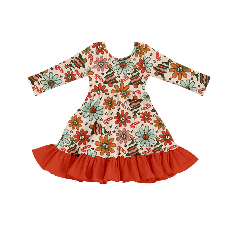 Baby Girls Flowers Chrsitmas Tree Long Sleeve Dresses preorder(moq 5)