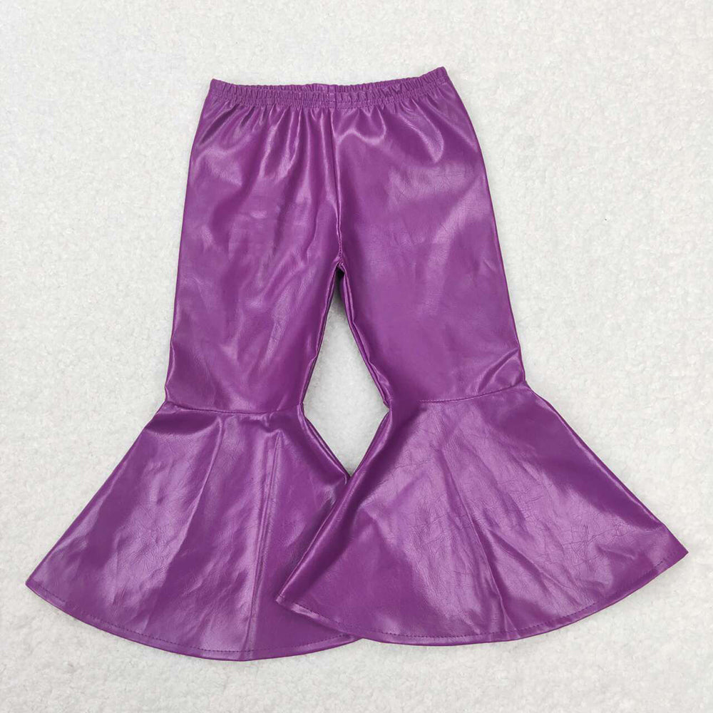 Baby Girls Purple Leather Bell Bottom Flare Pants