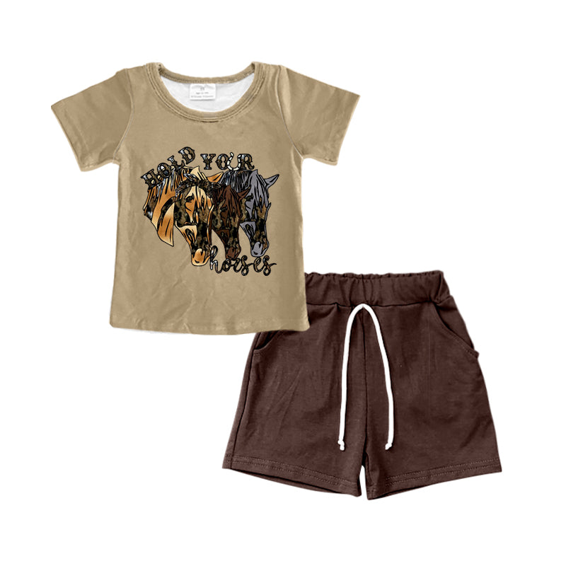 Baby Boys Western Horses Shirt Shorts Clothes Sets Preorder(moq 5)