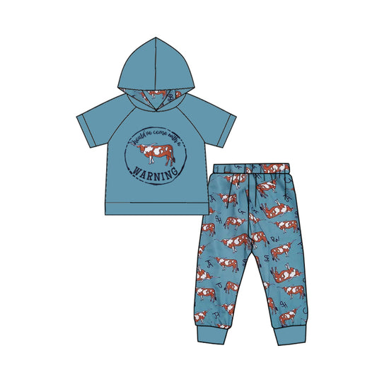 Baby Boys Hooded Cow Top Pants Western Outfits Clothes Sets preorder(moq 5)