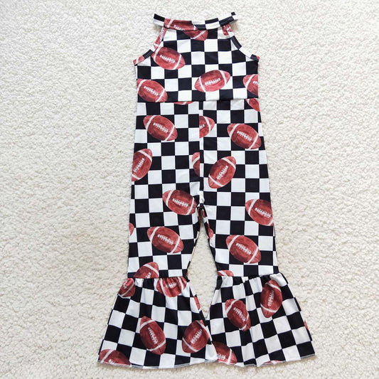 Baby Girls Football Black Checkered Bell Pants jumpsuits