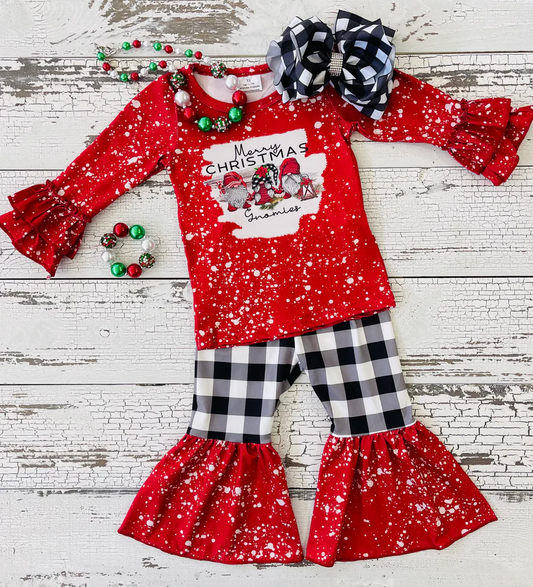 Red Santa bell bottom pants Christmas set