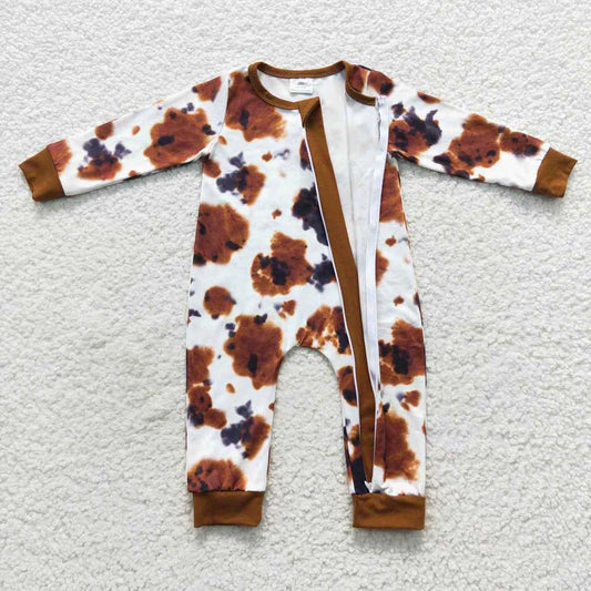 Baby Kids Cowhide Print Zip Long Sleeve Rompers