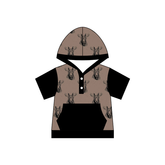 Baby Girls Black Cows Short Sleeve Hooded Shirts Preorder(moq 5)