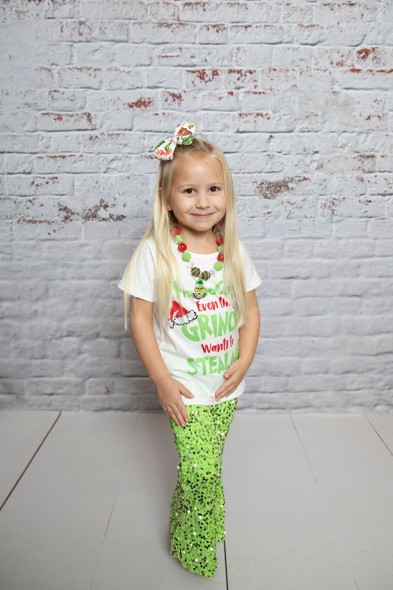 Baby Girls Christmas Green Tee Shirts Sequin Pants clothes sets