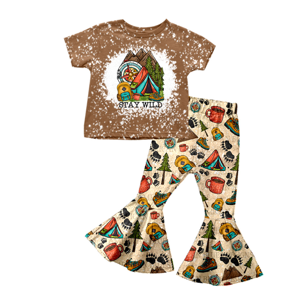 Baby Girls Stay Wild Camping Shirt Bell Pants Clothes Sets Preorder(moq 5)