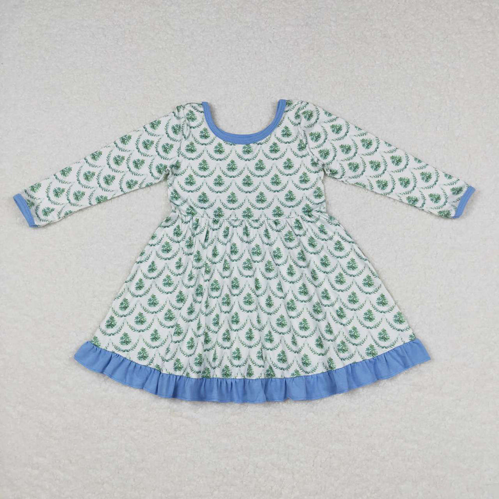 Baby Girls Christmas Tree Green Long Sleeve Knee Length Dresses