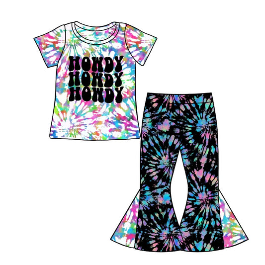 Baby Girls Howdy Tie Dye Tee Shirt Flare Pants Sets Preorder(moq 5)