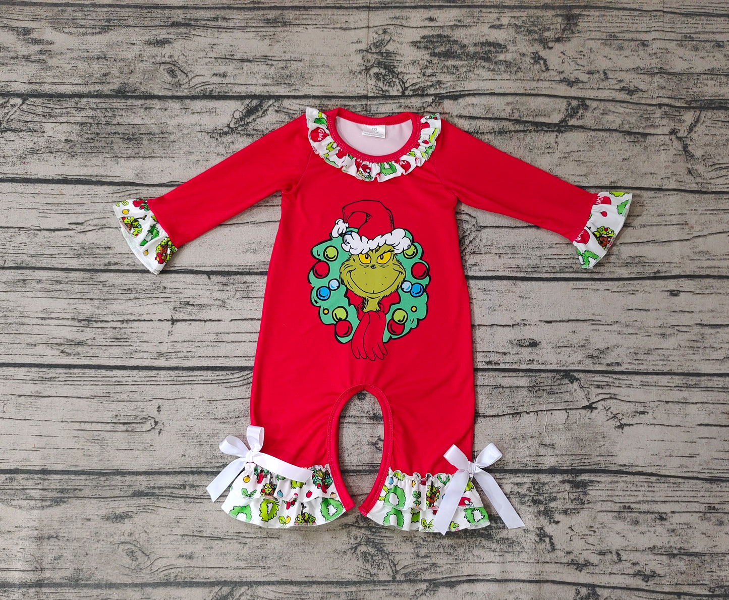 Christmas Baby Girls Green Frog Long Sleeve Rompers