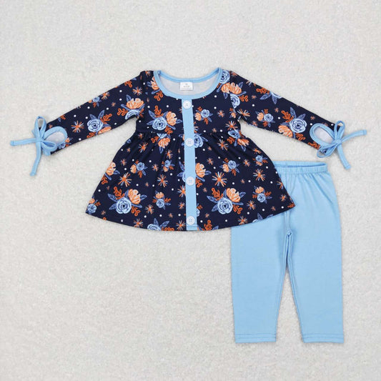 Baby Girls Blue Orange Tunic Top Legging Pants Clothes Sets