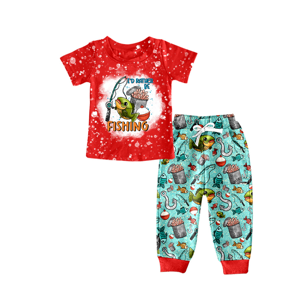Baby Boys Fishing Red Shirt Pants Clothes Sets Preorder(moq 5)