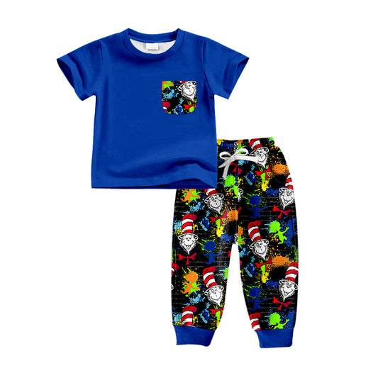 Baby Boys Blue Pocket Top Tee Shirt Dr Reading Pants Clothes Sets preorder(moq 5)