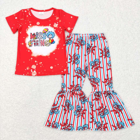 Baby Girls Red Miss Thing Short Sleeve Tee Shirts Stripes Bell Pants Clothes Sets