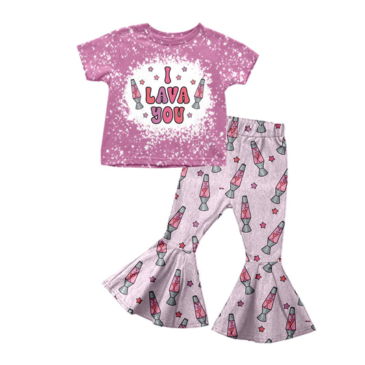 Baby Girls Valentines I Lava You Shirts Top Flare Pants Clothes Sets Preorder(moq 5)