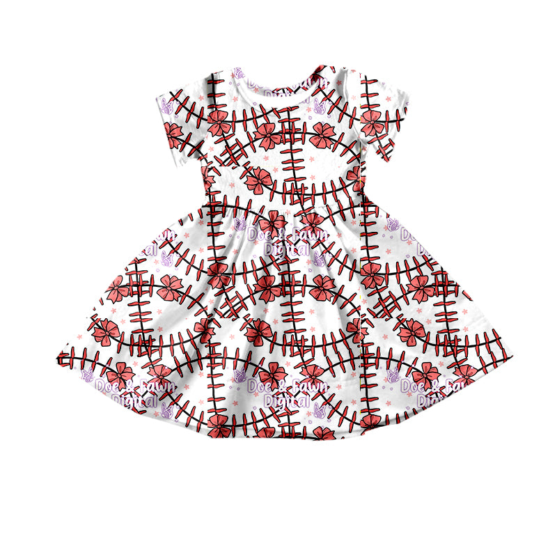 Baby Girls Baseball Short Sleeve Knee Length Dresses Preorder(moq 5)