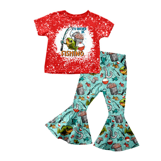 Baby Girls Fishing Red Shirt Flare Pants Clothes Sets Preorder(moq 5)