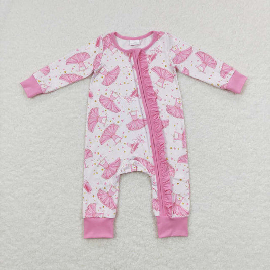 Baby Girls Pink Dressing Long Sleeve Zip Ruffle Rompers