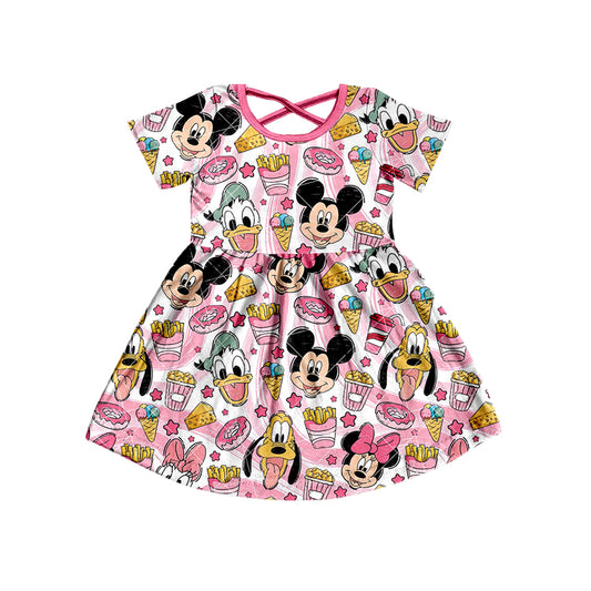 Baby Girls Cartoon Pink Short Sleeve Knee Length Dresses Preorder(moq 5)