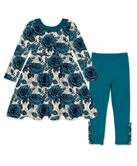 Baby Girls Blue Flowers Tunic Top Legging Pants Clothing Sets preorder(moq 5)