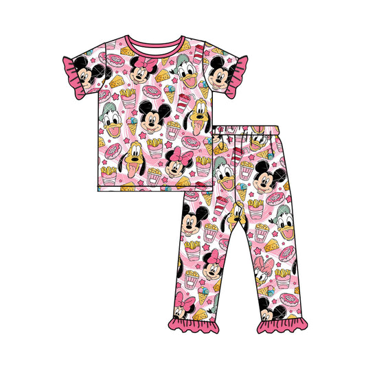 Baby Girls Pink Cartoon Shirt Pants Pajamas Clothing Sets Preorder(moq 5)