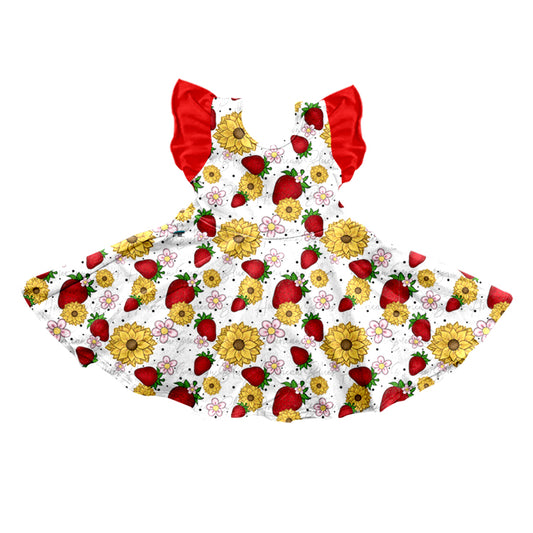 Baby Girls Strawberry Sunflower Flutter Sleeve Knee Length Dresses Preorder(moq 5)