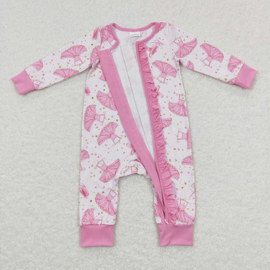 Baby Girls Pink Dressing Long Sleeve Zip Ruffle Rompers