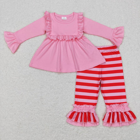 Baby Girls Pink Ruffle Tunic Top Stripes Pants Clothing Sets