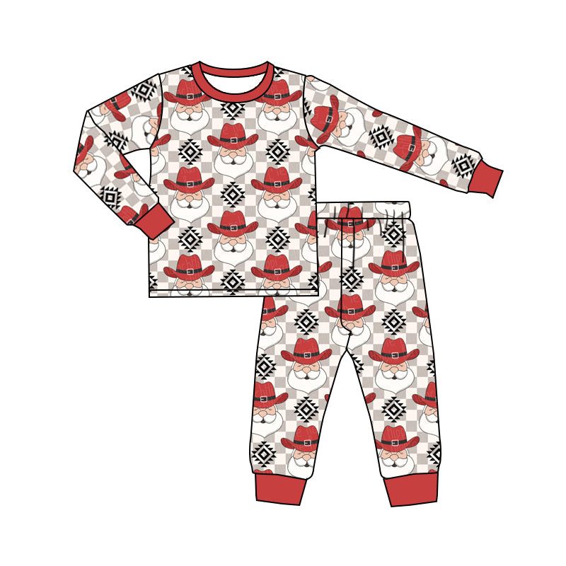 Baby Kids Christmas Aztec Santa Wetern 2pcs Jammies Pajamas Clothes Sets preorder(moq 5)