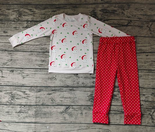 Baby Girls Pink Santa Top Dots Pants Pajamas Clothing Sets