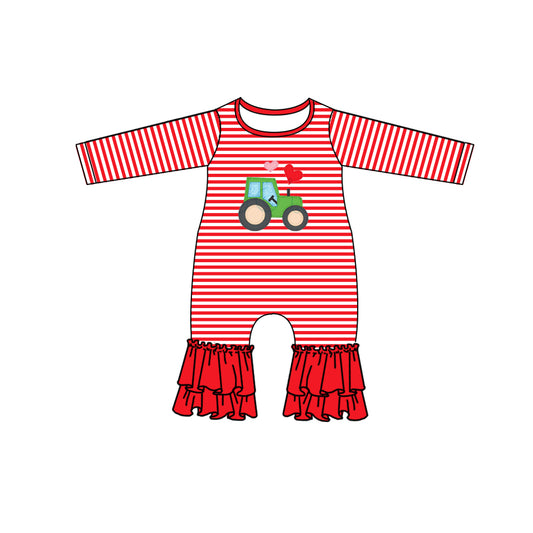 Baby Girls Valentines Tractor Hearts Long Sleeve Rompers preorder(moq 5)