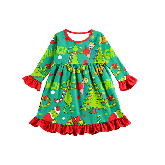 Baby Girls Green Frog Long Sleeve Dresses preorder(moq 5)