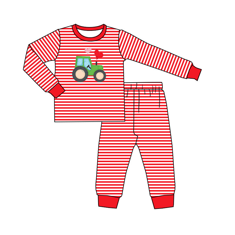 Baby Boys Valentines Tractor Hearts Top Pants Pajamas Outfits Clothes Sets preorder(moq 5)