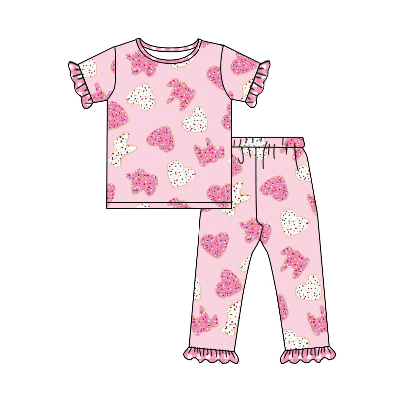 Baby Girls Valentines Dogs Hearts Tee Shirt Pink Pants Pajamas Clothes Sets preorder(moq 5)