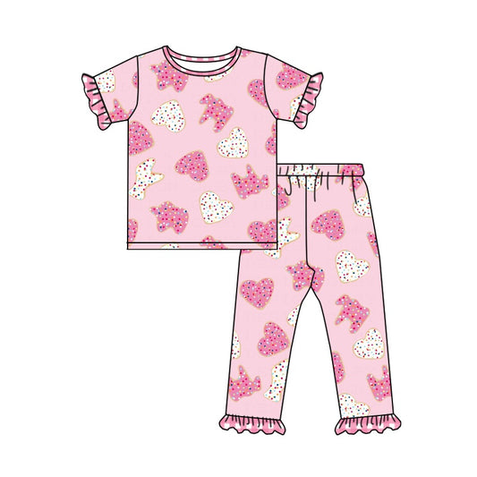 Baby Girls Valentines Dogs Hearts Tee Shirt Pink Pants Pajamas Clothes Sets preorder(moq 5)