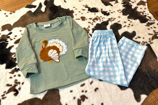 Baby Boys Thanksgiving Embroidery Turkey Pajamas Clothes Sets
