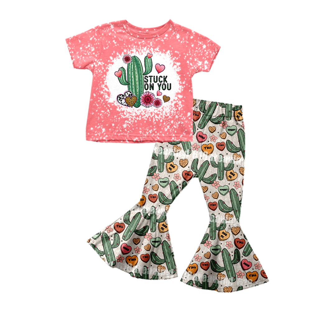Baby Girls Stuck On You Shirt Flare Cactus Pants Clothes Sets Preorder(moq 5)