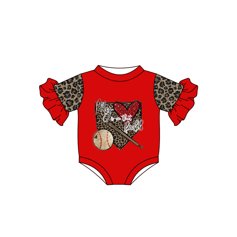 Baby Girls Red Baseball Loopard Short Sleeve Rompers preorder(moq 5)